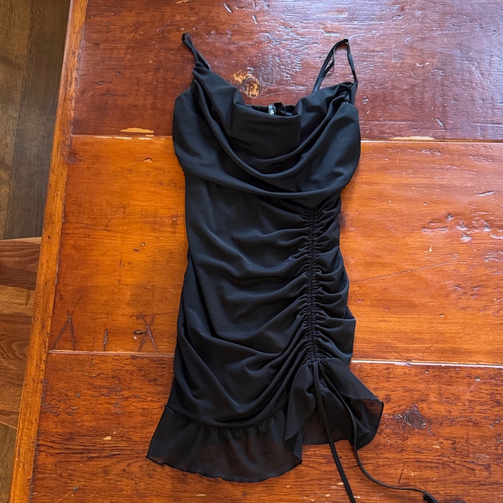 Chic Black Ruched Mini Dress NWT